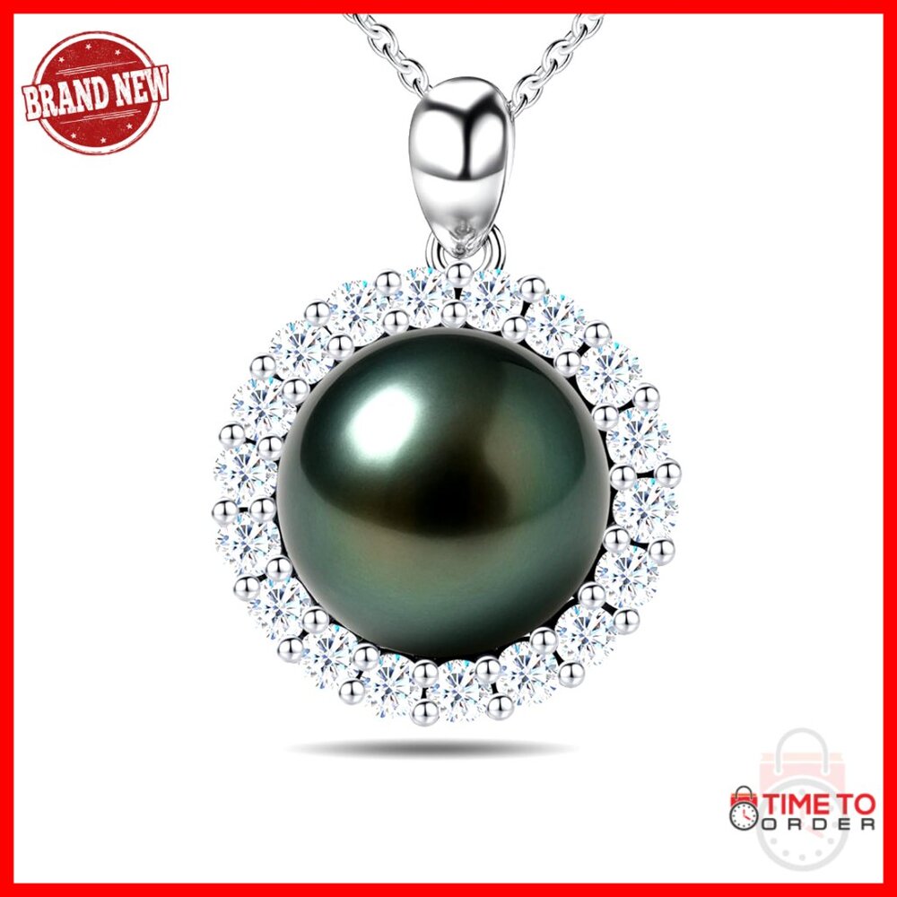 Elegant Fine Jewelry Pendant Necklace Sterling Silver Moissanite Pearl